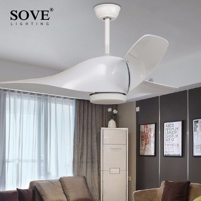 SOVE Brown Vintage Ceiling Fan With Lights Remote Control Ventilador De Techo 220 Volt Bedroom Ceiling Light Fan Lamp LED Bulbs
