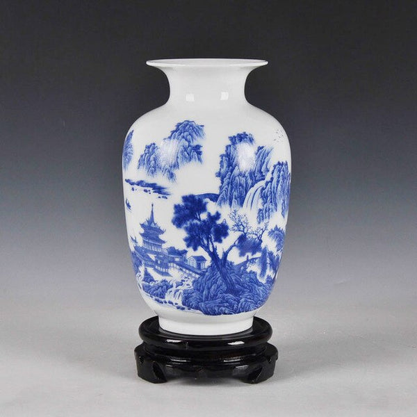 Chinese Style Ancient Snow Scenery White Ceramic Flower Vase Fashion Home Decoration Jingdezhen Porcelain Vases